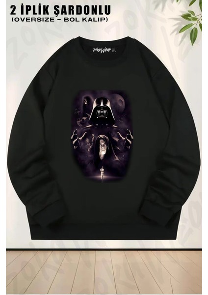 Unisex Star Wars Darth Vader Baskılı Oversize Bisiklet Yaka Sweatshirt