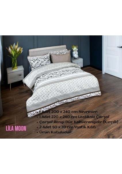 Almira Krem-Yeşil-Kahve Renkli Çift Kişilik Pamuklu Nevresim Takımı fiyatları