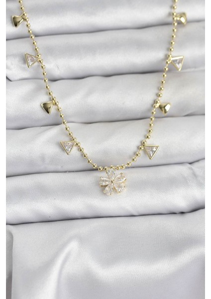 Kadın için Kolye Sarı Pirinç Zirkonlu Çiçek