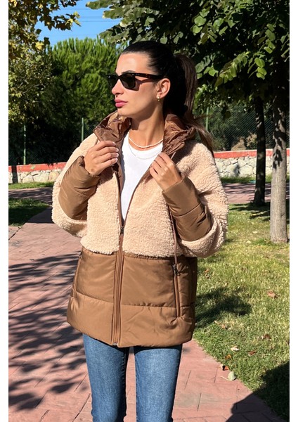 Kapüşonlu Kapitone Garnili Uzun Peluşlu Mont fiyatları