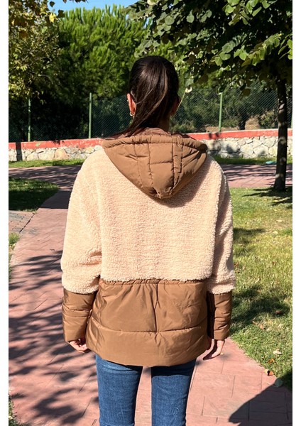 Kapüşonlu Kapitone Garnili Uzun Peluşlu Mont modelleri