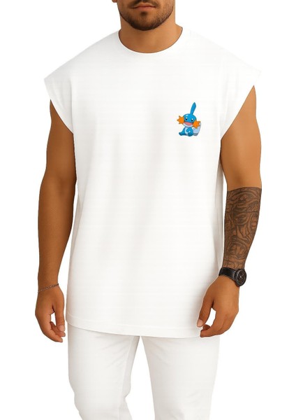 Oversize Mudkip Cep Baskılı Atlet