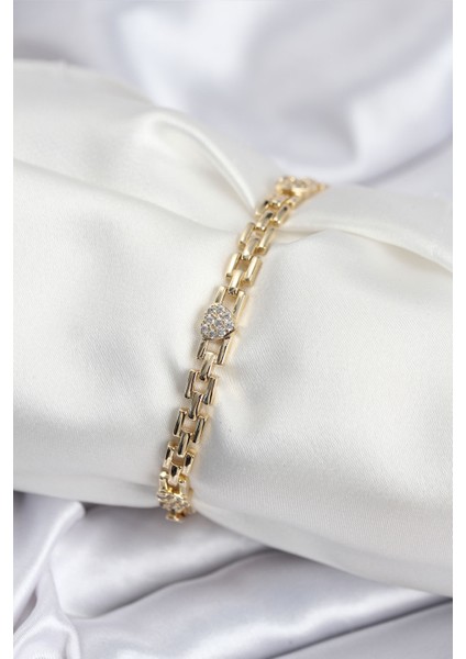 Kadın için Bileklik Künye Sarı Pirinç Prestij Kalpli Zincir