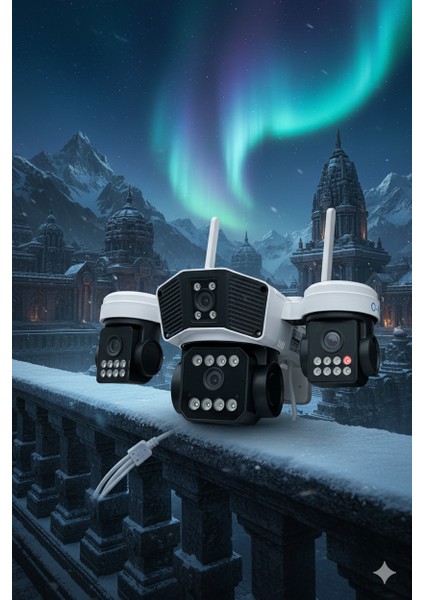 4 Kameralı 12MP Wifi Güvenlik Kamerası – Çift Yönlü Ses, Kişi Algılama, Yağmur & Kara Dayanıklı