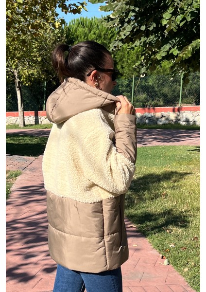 Kapüşonlu Kapitone Garnili Uzun Peluşlu Mont fiyatları