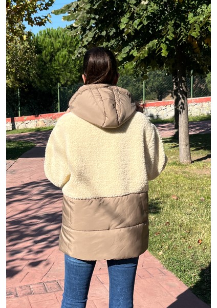 Kapüşonlu Kapitone Garnili Uzun Peluşlu Mont modelleri