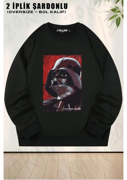 Unisex Star Wars 3 Baskılı Oversize Bisiklet Yaka Sweatshirt