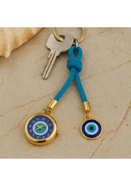 Altın Kaplama Nazar Boncuklu Saatli Anahtarlık modelleri