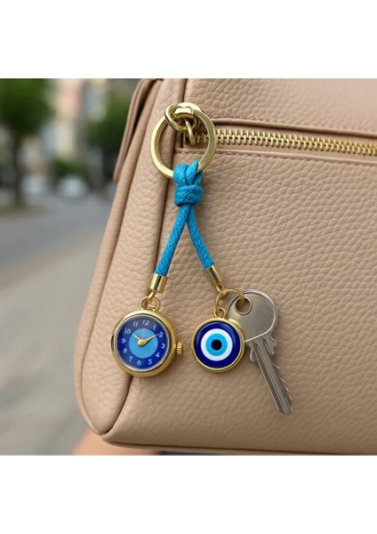 Altın Kaplama Nazar Boncuklu Saatli Anahtarlık indirimleri