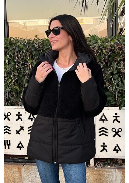 Kapüşonlu Kapitone Garnili Uzun Peluşlu Mont fiyatları