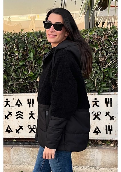 Kapüşonlu Kapitone Garnili Uzun Peluşlu Mont modelleri