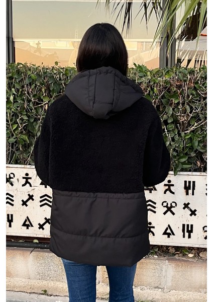 Kapüşonlu Kapitone Garnili Uzun Peluşlu Mont fırsatları