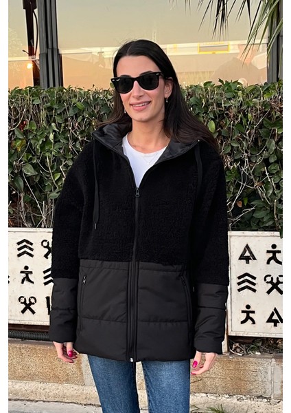 Kapüşonlu Kapitone Garnili Uzun Peluşlu Mont indirimleri