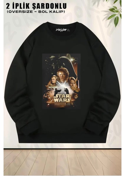 Unisex Star Wars (Dart Vader) 2 X2 Baskılı Oversize Bisiklet Yaka Sweatshirt