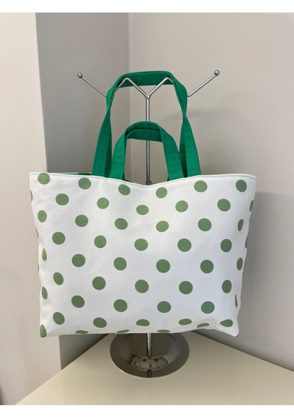 Pamuk/polyester Kumaş Totebag Çanta-Mint Yeşil Puanlı modelleri