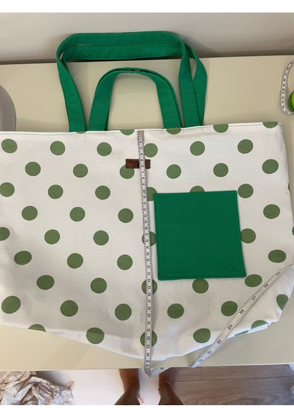 Pamuk/polyester Kumaş Totebag Çanta-Mint Yeşil Puanlı