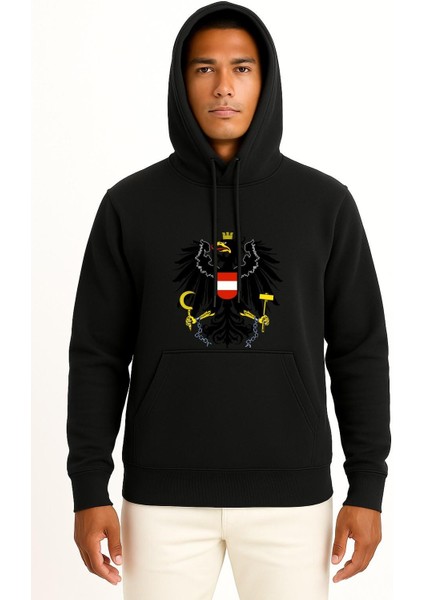 Kapüşonlu Avusturya Arması Ulusal Arması Göğüs Baskılı Unisex Sweatshirt