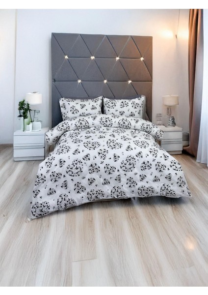 Almira Gri Kalpli Çift Kişilik Pamuklu Nevresim Takımı