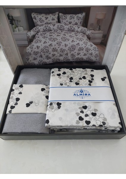 Almira Gri Kalpli Çift Kişilik Pamuklu Nevresim Takımı modelleri
