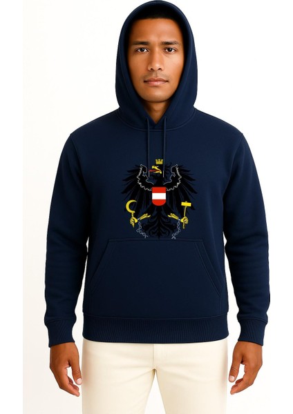 Kapüşonlu Avusturya Arması Ulusal Arması Göğüs Baskılı Unisex Sweatshirt