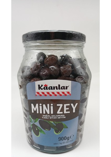 Mini Zey Doğal Salamura Yağlı Siyah Zeytin 900 gr Cam (351-380)