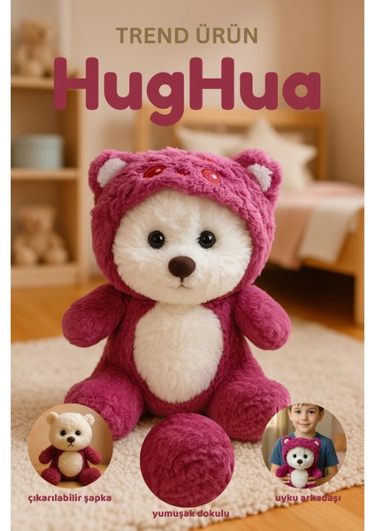 Hughua Sevimli Teddy Bear - Yumuşak Dokulu Hediyelik - Çıkarılabilir Sevimli Şapkası ile - 30 cm