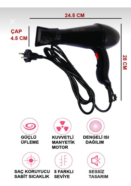 ling Profesyonel Saç Kurutma Makinesi ve Fön Makinesi 2500W modelleri