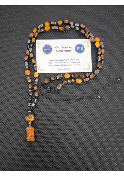 Natürel Serbest Kesim Baltık Damla Kehribar-Küp Kaplangözü(5-6 Mm)-Hematit Doğaltaş Kolye Takı Aksesuar Erkek Kolye