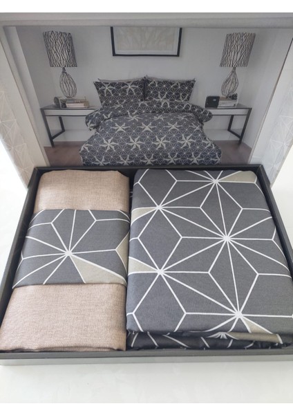 Almira Geometrik Desenli Çift Kişilik Pamuklu Nevresim Takımı modelleri