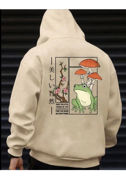 Punıx Büyük Beden Özel Tasarım Kapüşonlu Kurbağa Mantarlar Sırt Baskılı Oversize Erkek Sweatshırt
