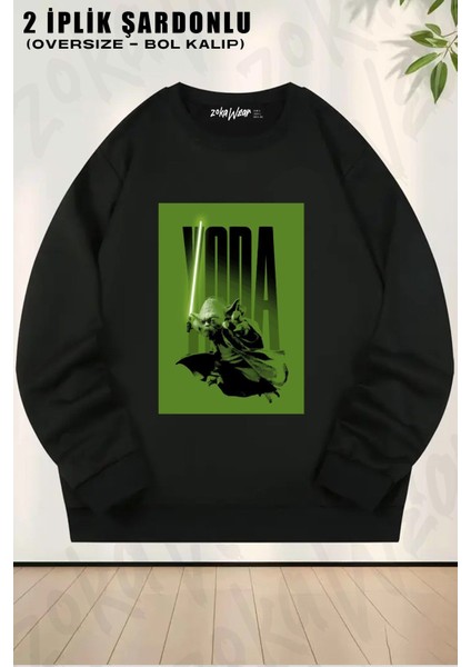 Unisex Star Wars Yoda Baskılı Oversize Bisiklet Yaka Sweatshirt