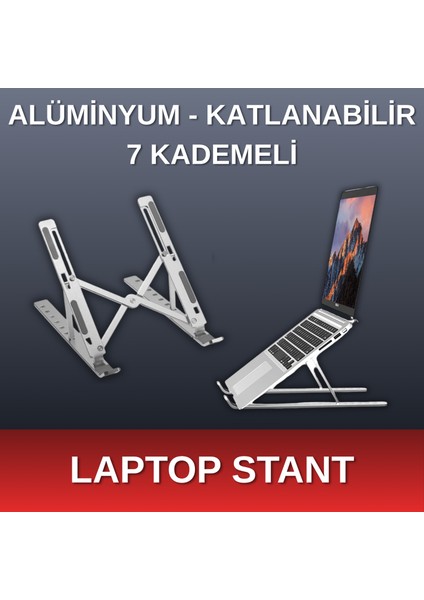 - Ayarlanabilir Laptop Standı - Alüminyum - 7 Kademeli - Gri Renk