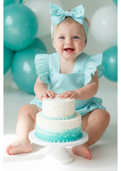 Kız Bebek Mint Pamuklu Salopet Bandana Takım