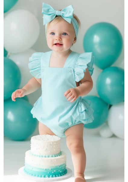 Kız Bebek Mint Pamuklu Salopet Bandana Takım fiyatları