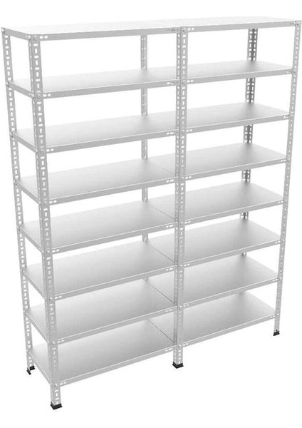 8 Katlı 2’li Bitişik Çelik Raf Sistemi | Galvaniz Depo Rafı | Demir Metal Raf |