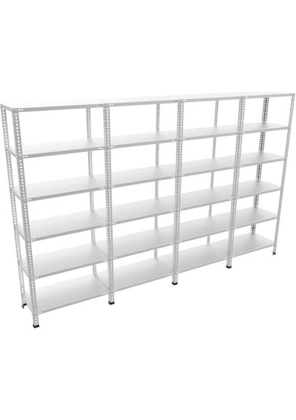 6 Katlı 4’li Bitişik Çelik Raf Sistemi | Galvaniz Depo Rafı | Demir Metal Raf |