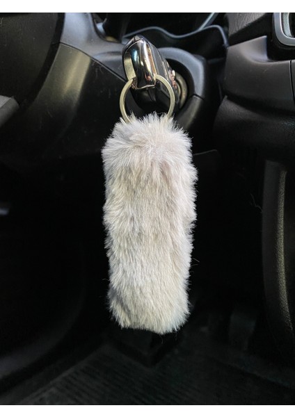 Yumuşak Tüylü Peluş Puf Anahtarlık Gri