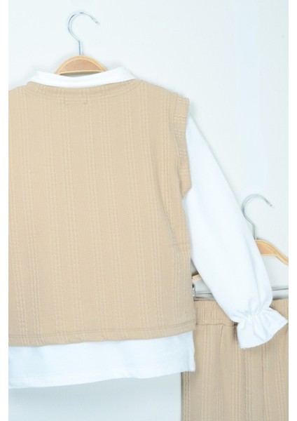 Kız Çocuk Bej Örme Yelekli Bluz ve Pantolon Takımı (Üç Parça) fırsatları