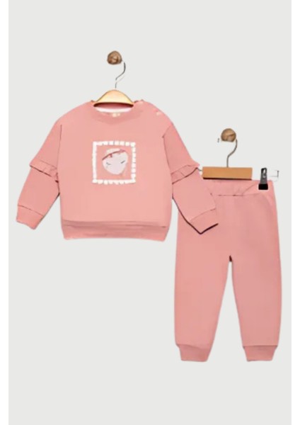 Koyu Pembe Kız Bebek Baskılı Fırfırlı Alt Üst Takım
