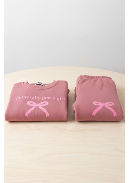 3 Iplik Şardonlu Şık ve Rahat Pembe Fiyonklu Kız Çocuk Eşofman Takımı (3-7 Yaş) fiyatları