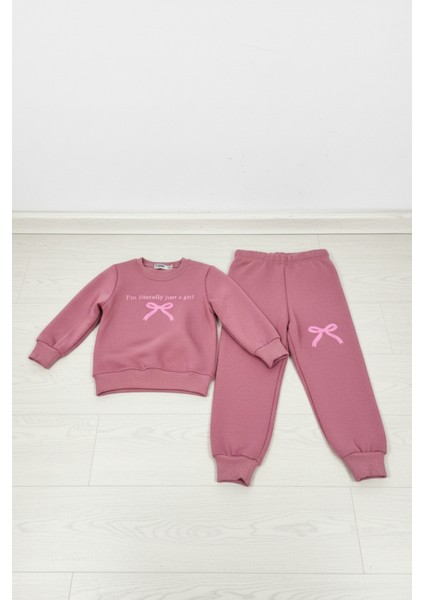 3 Iplik Şardonlu Şık ve Rahat Pembe Fiyonklu Kız Çocuk Eşofman Takımı (3-7 Yaş) modelleri