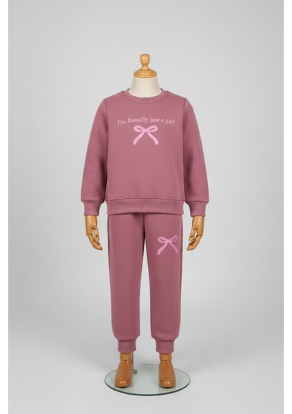 3 Iplik Şardonlu Şık ve Rahat Pembe Fiyonklu Kız Çocuk Eşofman Takımı (3-7 Yaş) fırsatları