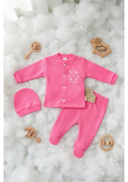 Sevimli Tavşancık Desenli %100 Pamuk Fuşya Bebek Takımı fiyatları