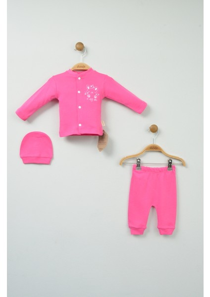 Sevimli Tavşancık Desenli %100 Pamuk Fuşya Bebek Takımı modelleri