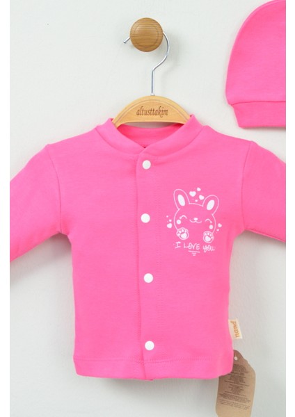 Sevimli Tavşancık Desenli %100 Pamuk Fuşya Bebek Takımı indirimleri