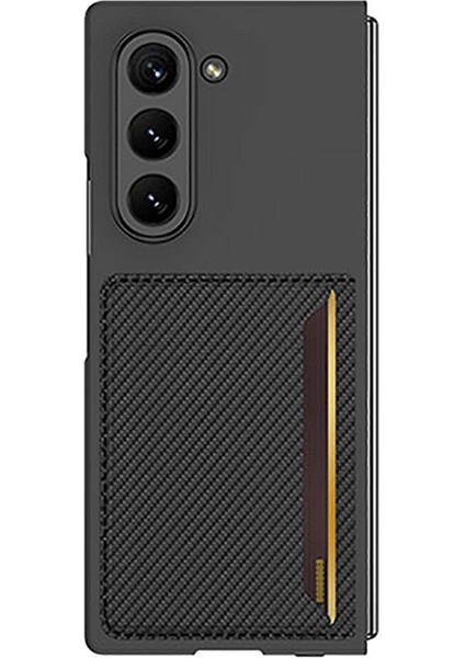 Galaxy Z Fold 6 Karbonfiber Arka Yüzey Brvh Kartlıklı Z-Kart Kıpta Sert Kapak-Siyah fiyatları