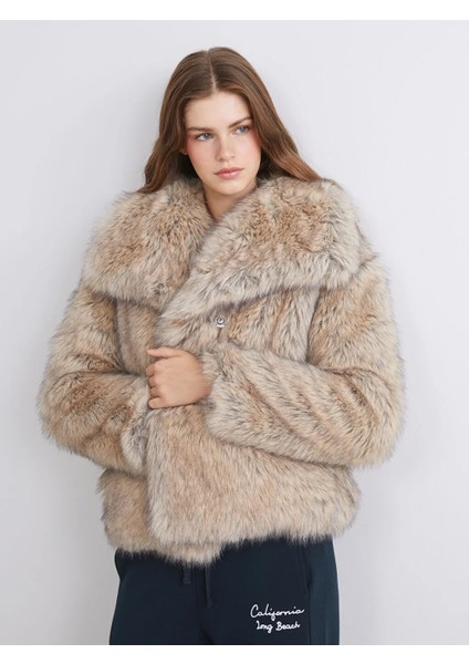 Xsıde Kahverengi Ceket Yaka Kadın Kürk Mont