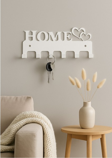 Home Yazılı Kalpli Metal Anahtarlık Askısı | Duvar Tipi Anahtar Organizer