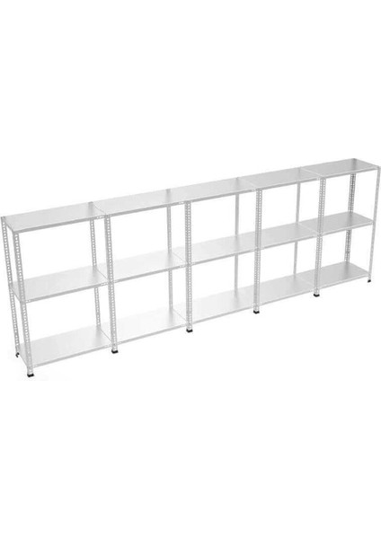 3 Katlı 5’li Bitişik Çelik Raf Sistemi | Galvaniz Depo Rafı | Demir Metal Raf |