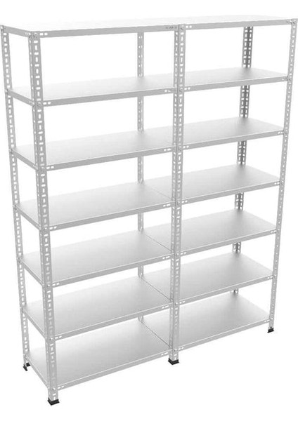 7 Katlı 2’li Bitişik Çelik Raf Sistemi | Galvaniz Depo Rafı | Demir Metal Raf |